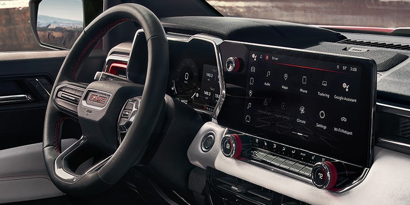 Dashboard of a 2026 GMC Canyon pickup truck.