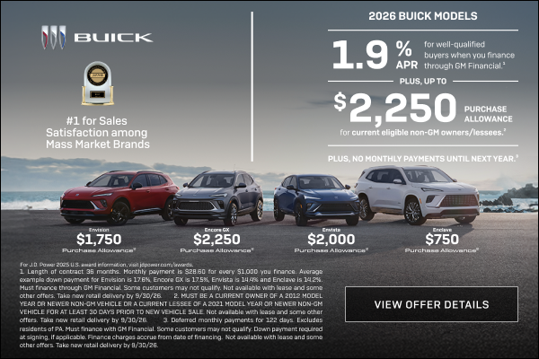 1.9% APR 
FOR WELL-QUALIFIED BUYERS when you finance through GM Financial.1

Plus, up to $2,250 P...