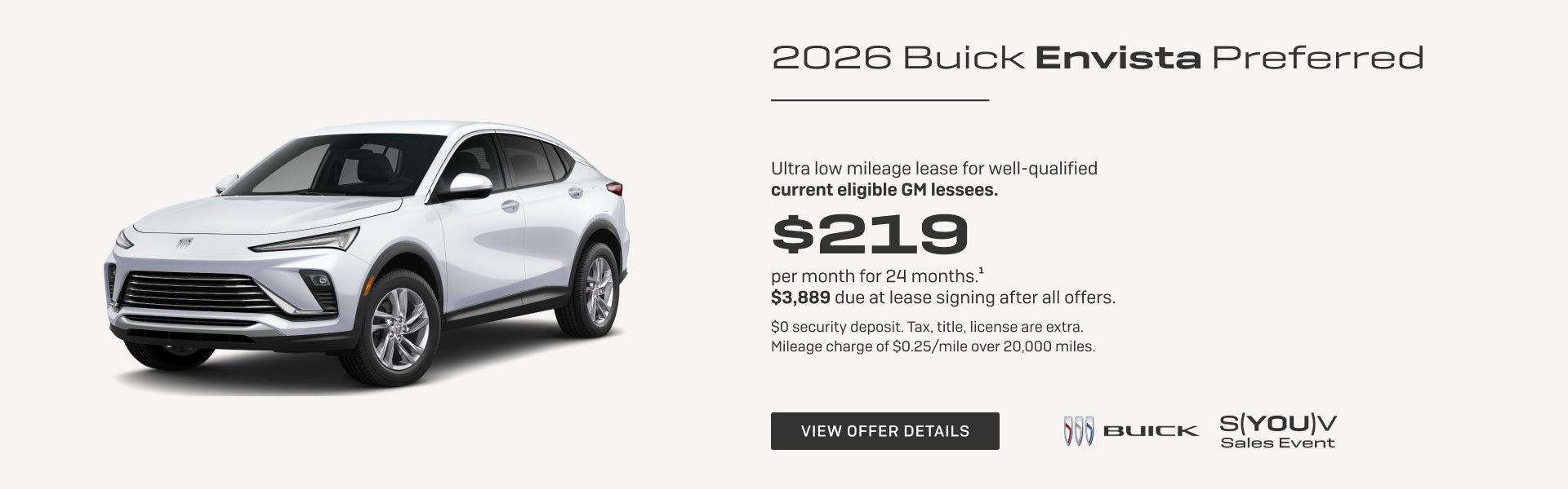Ultra low mileage lease for well-qualified current eligible GM lessees.

$219 per month for 24 mo...