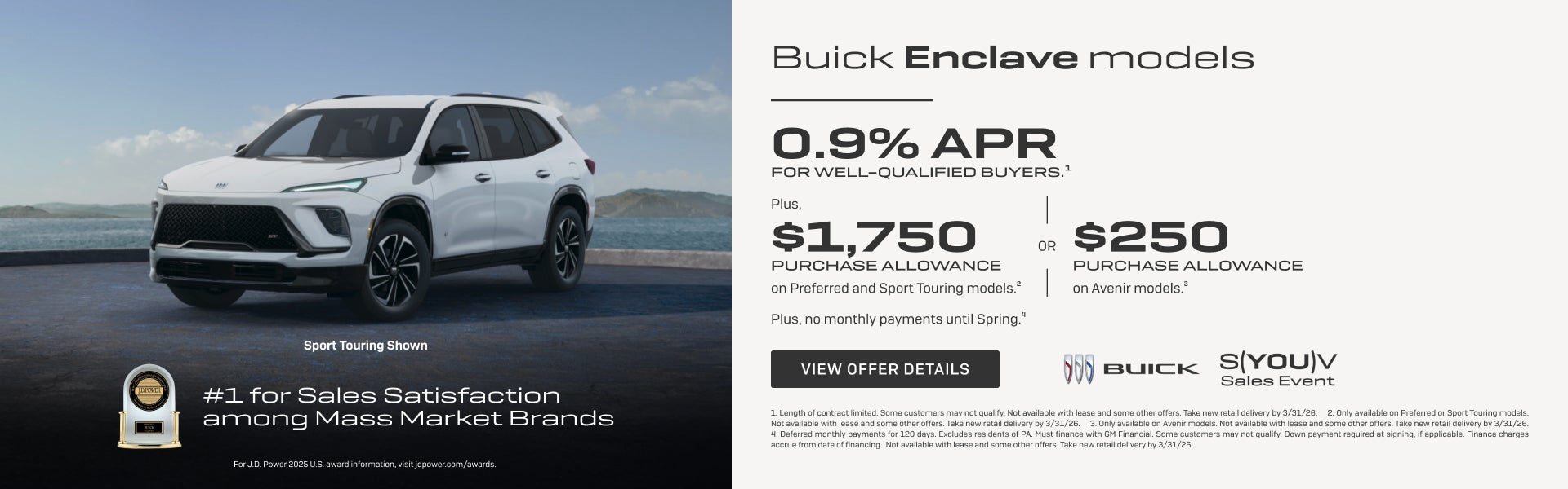 0.9% APR
FOR WELL-QUALIFIED BUYERS.1

Plus, $1,750 PURCHASE ALLOWANCE on Preferred and Sport Tour...