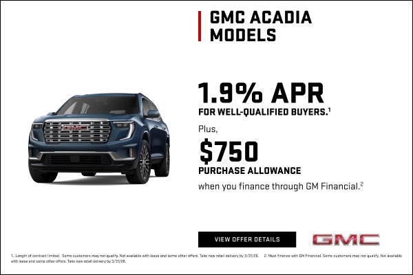 1.9% APR for well-qualified buyers.1

$750 PURCHASE ALLOWANCE when you finance through GM Financi...