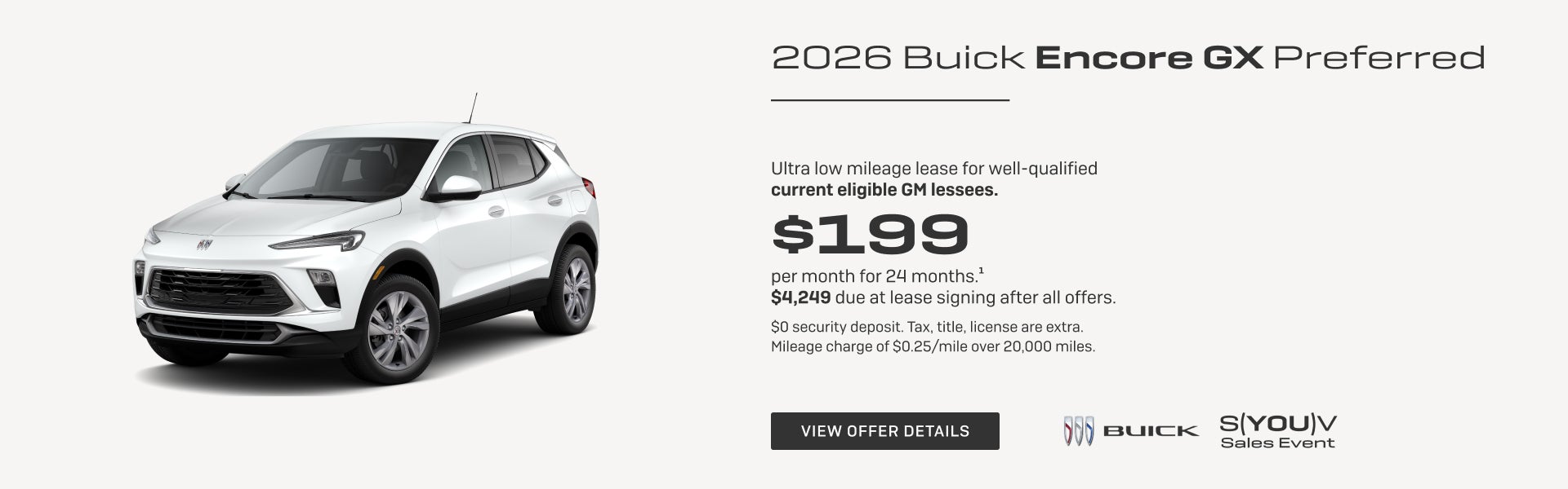 Ultra low mileage lease for well-qualified current eligible GM lessees.

$199 per month for 24 mo...